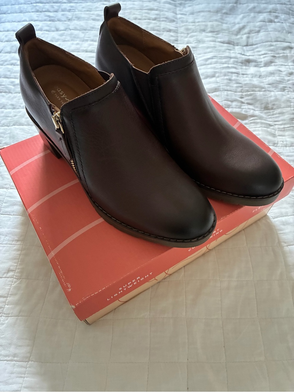 Easy Spirit Women's Dark Brown Leather Ankle Booties with Side Zip